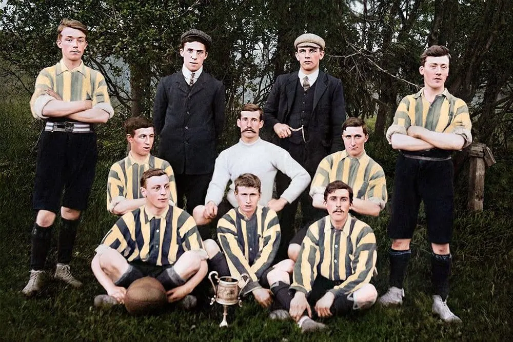 The same photograph after colourisation